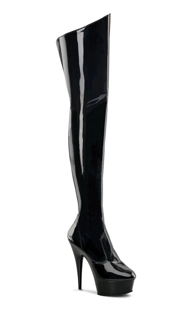 DELIGHT-3010 Black Patent Thigh High Boots