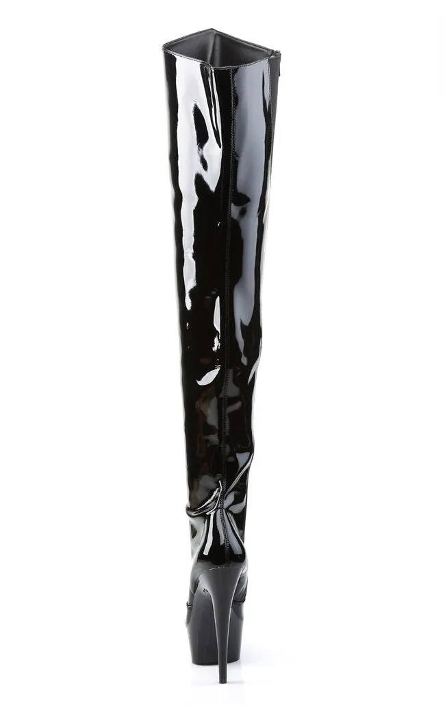 DELIGHT-3010 Black Patent Thigh High Boots