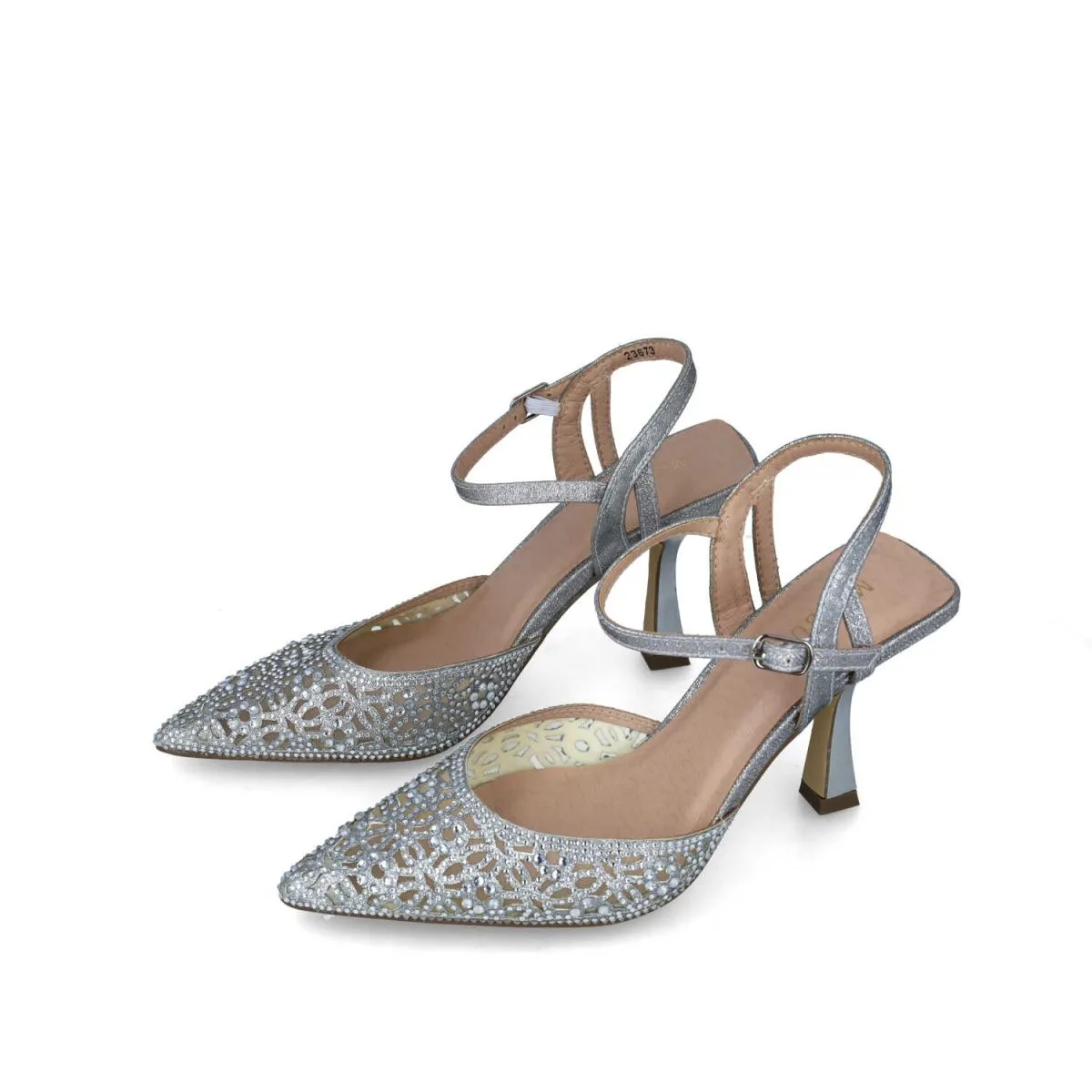 Glittery Rhinestone Embellished Silver Pointed Evening Sandals