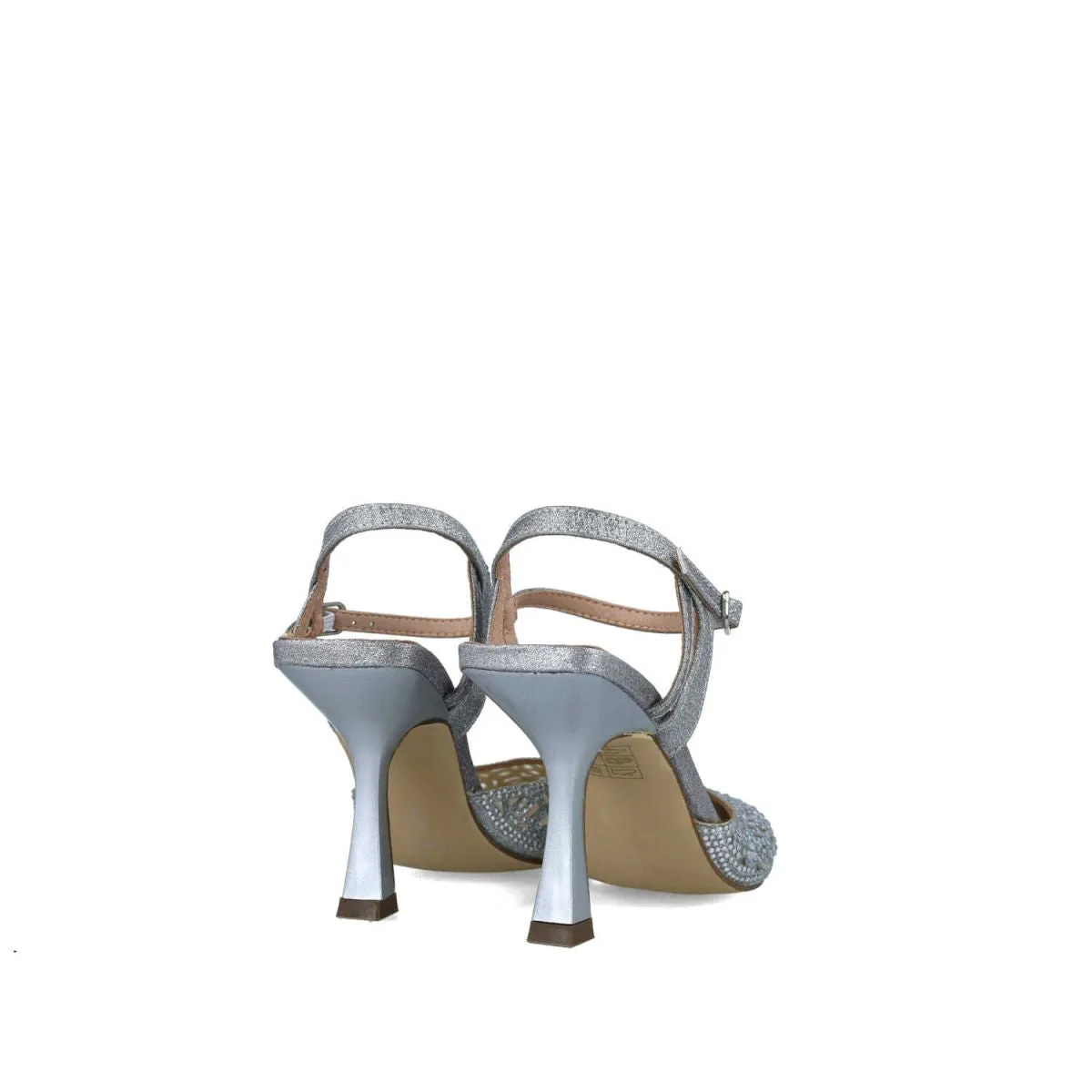 Glittery Rhinestone Embellished Silver Pointed Evening Sandals