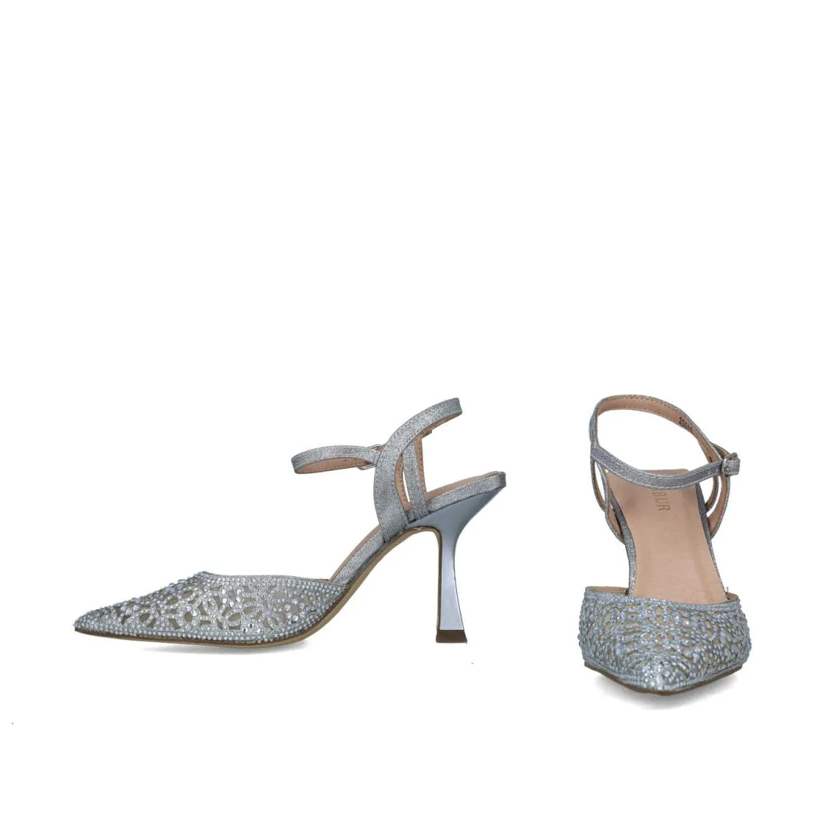 Glittery Rhinestone Embellished Silver Pointed Evening Sandals