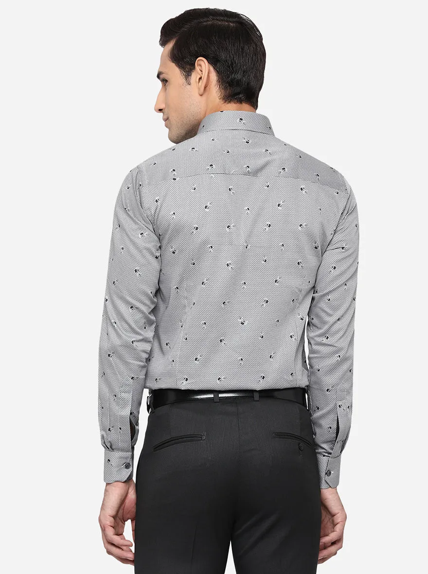 Grey & Black Printed Slim Fit Party Wear Shirt | Wyre
