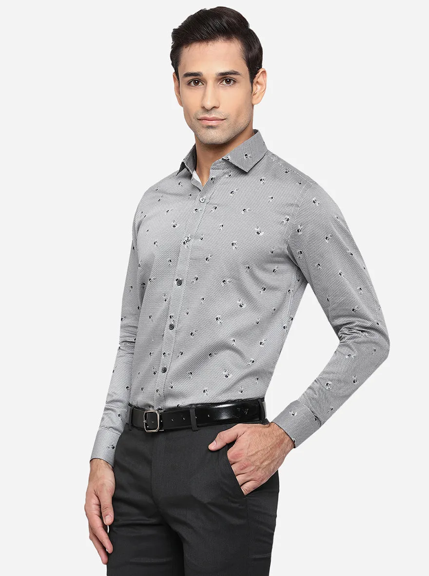Grey & Black Printed Slim Fit Party Wear Shirt | Wyre