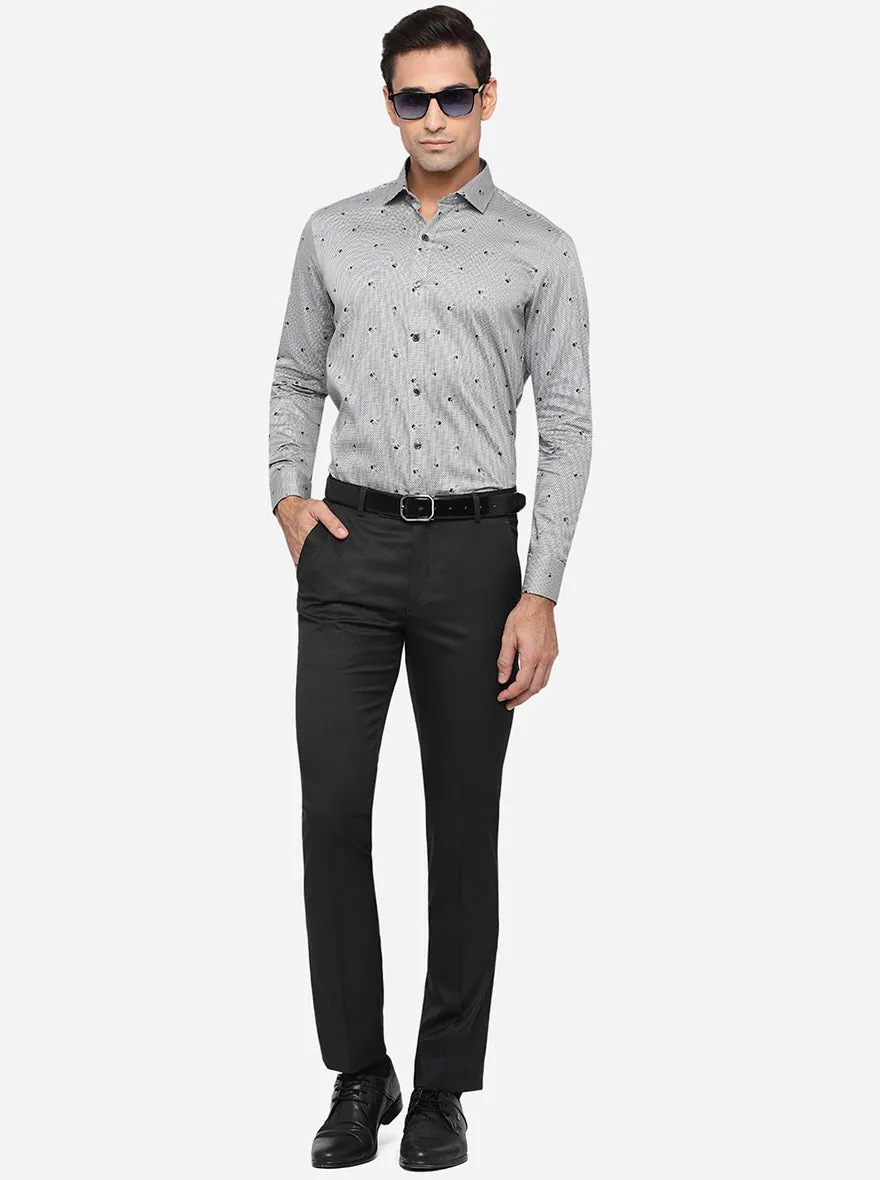 Grey & Black Printed Slim Fit Party Wear Shirt | Wyre