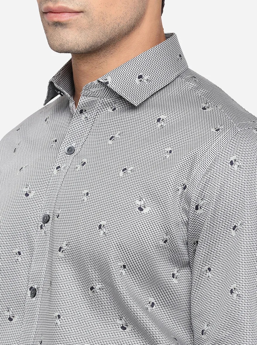 Grey & Black Printed Slim Fit Party Wear Shirt | Wyre