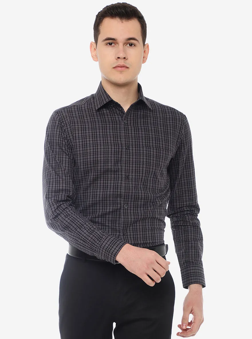 Grey Checked Slim Fit Formal Shirt | JadeBlue