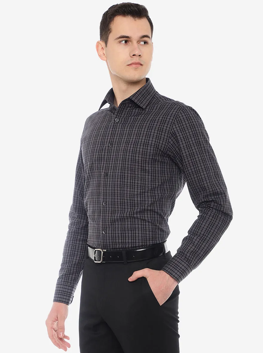 Grey Checked Slim Fit Formal Shirt | JadeBlue