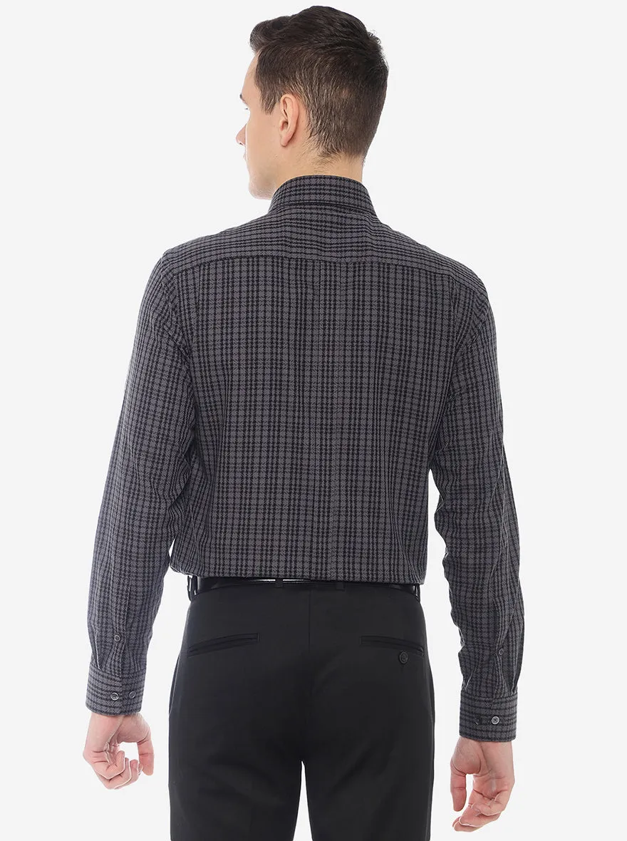 Grey Checked Slim Fit Formal Shirt | JadeBlue