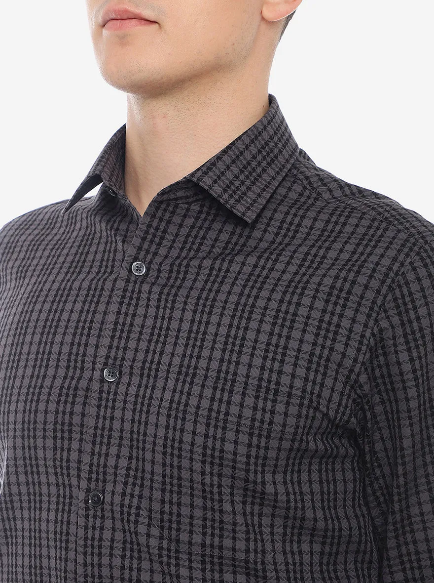Grey Checked Slim Fit Formal Shirt | JadeBlue