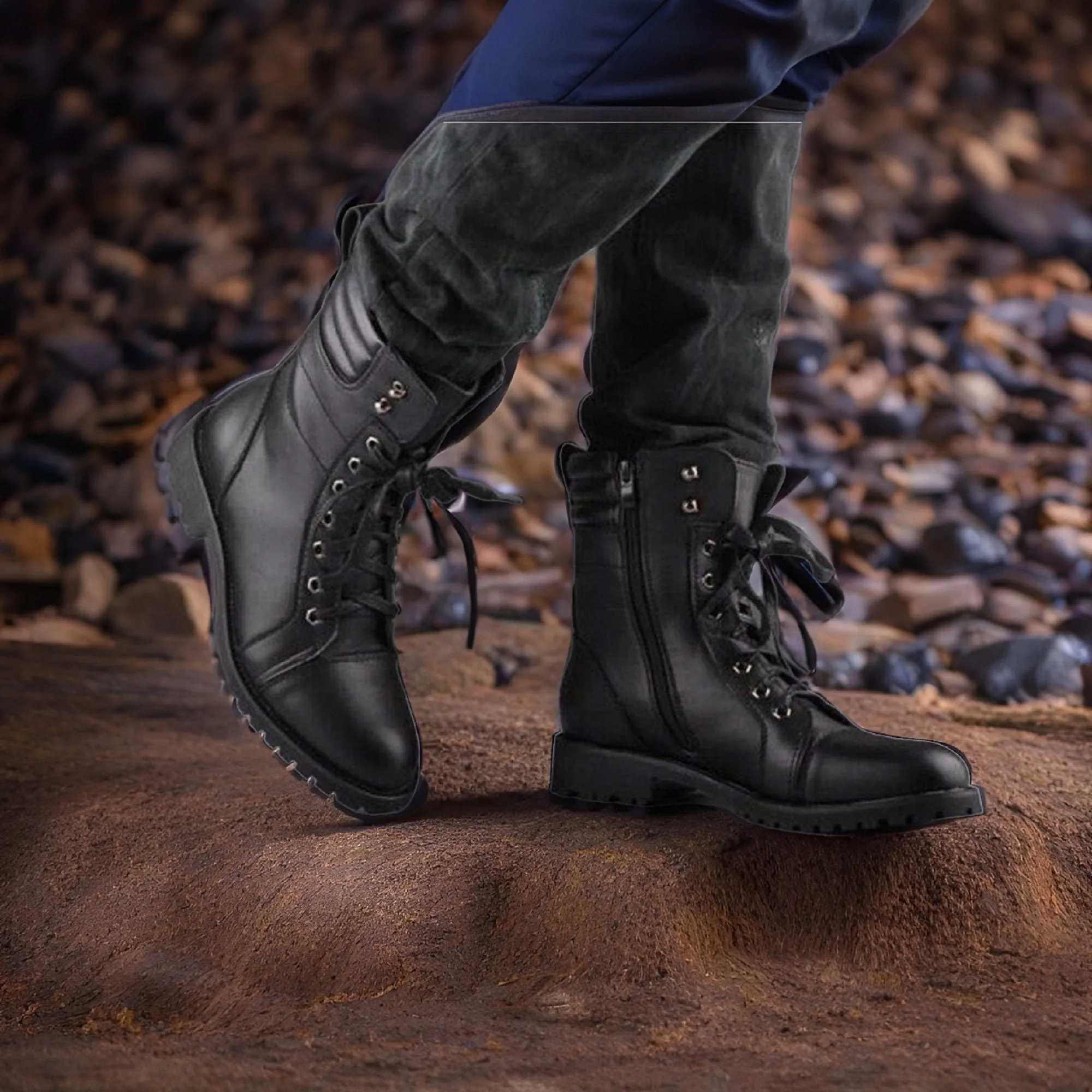 Handmade men black military boots, dress formal boots for men, leather lace up Boots Men