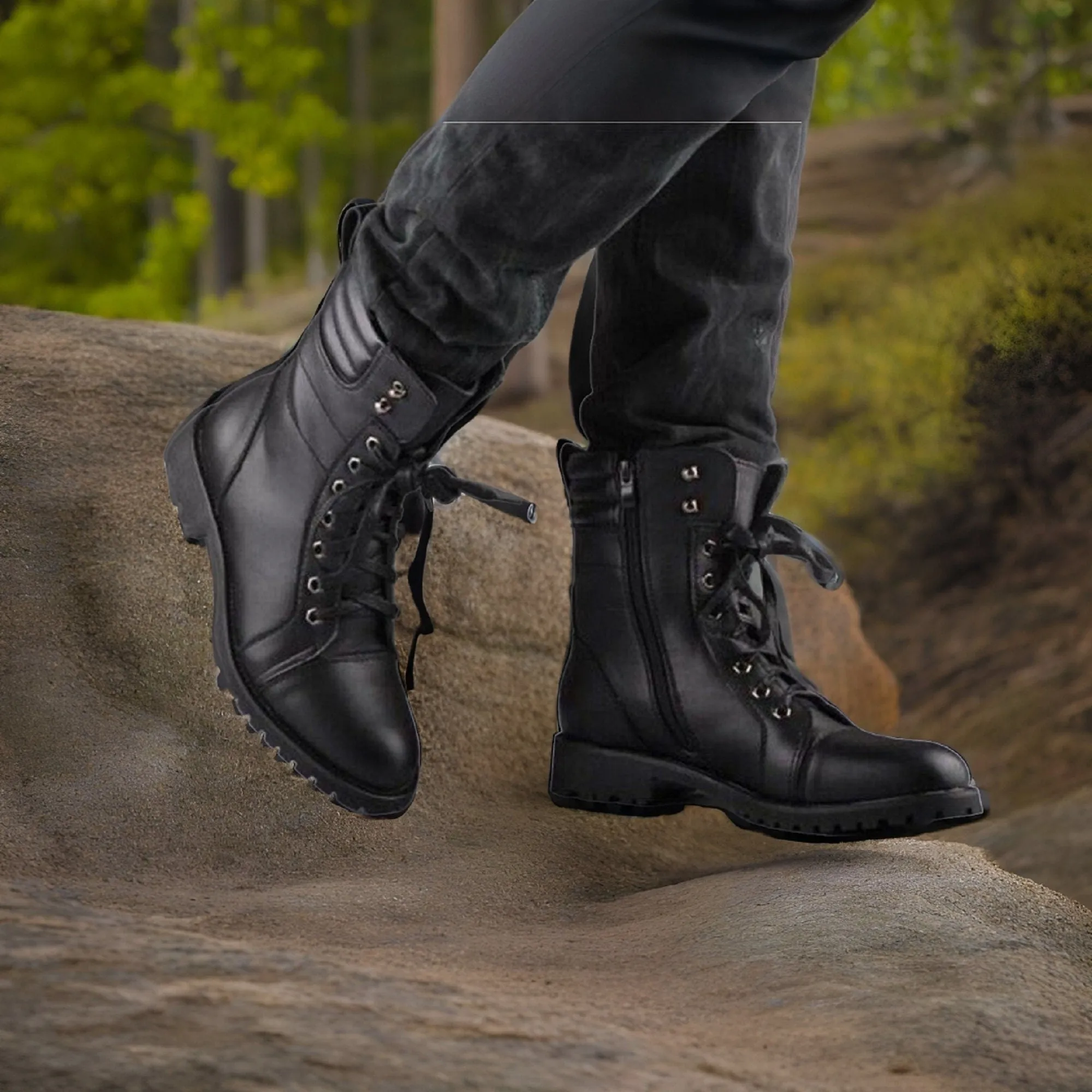 Handmade men black military boots, dress formal boots for men, leather lace up Boots Men