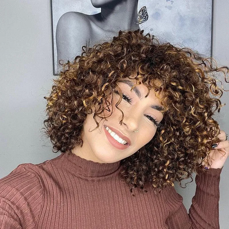 High-Density Messy Curly Wig with Bangs - Effortless Glueless Wear