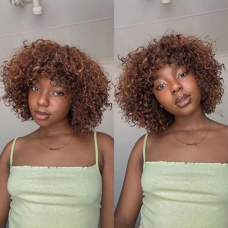 High-Density Messy Curly Wig with Bangs - Effortless Glueless Wear