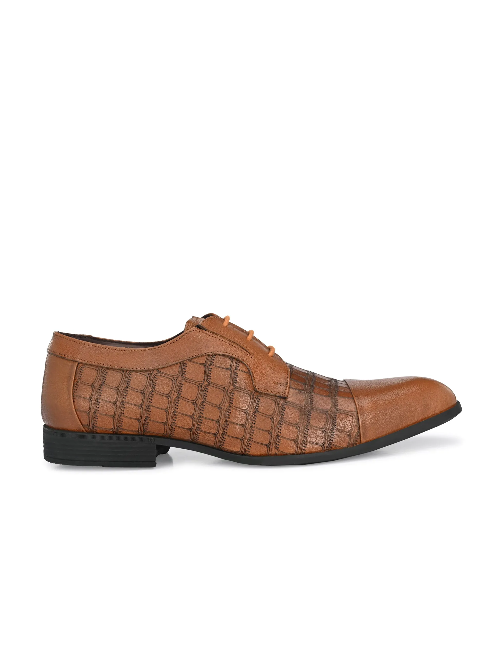 Hitz Men's Tan Leather Semi Formal Shoes
