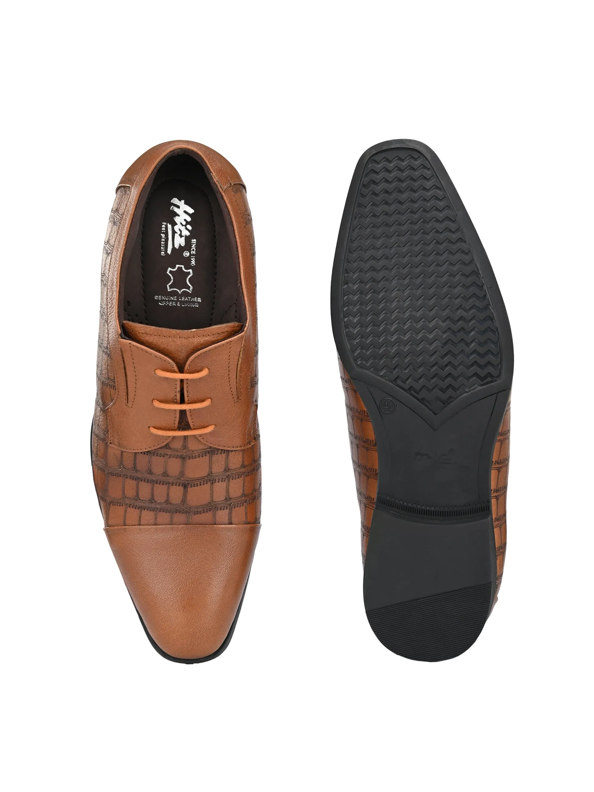 Hitz Men's Tan Leather Semi Formal Shoes