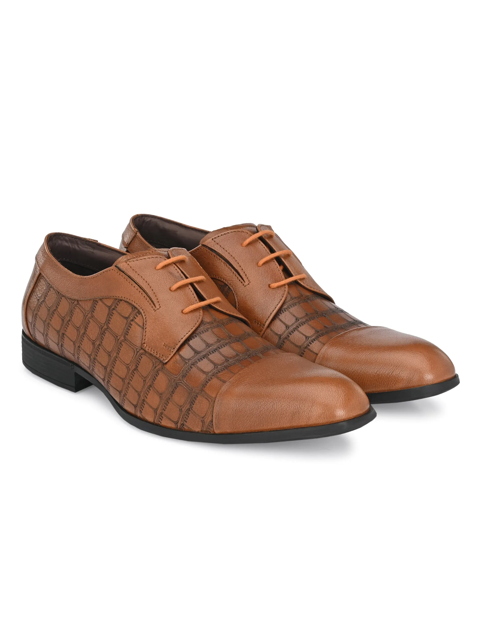 Hitz Men's Tan Leather Semi Formal Shoes