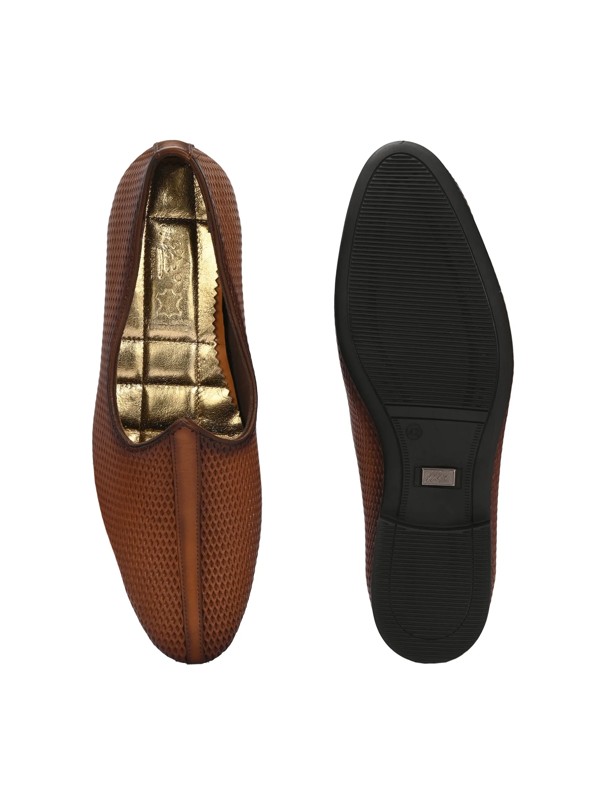 HITZ7563-Men's Tan Leather Ethnic Shoes