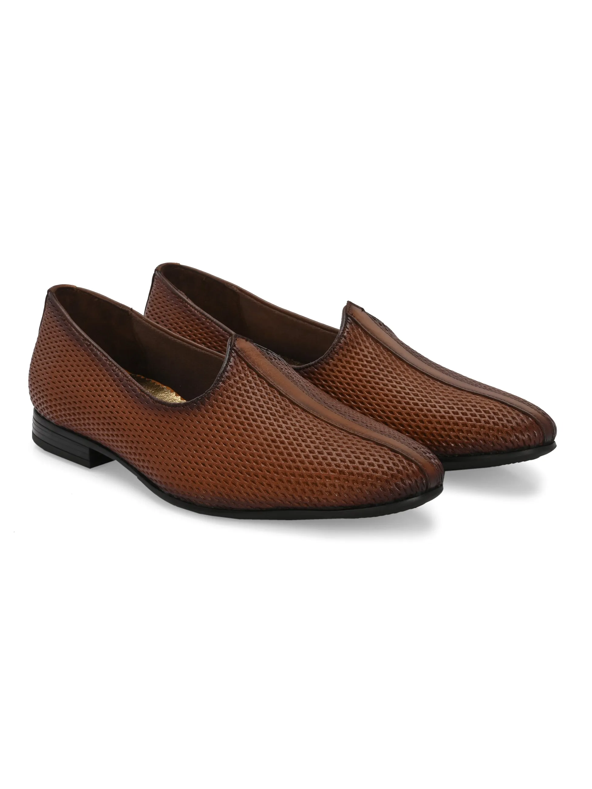 HITZ7563-Men's Tan Leather Ethnic Shoes