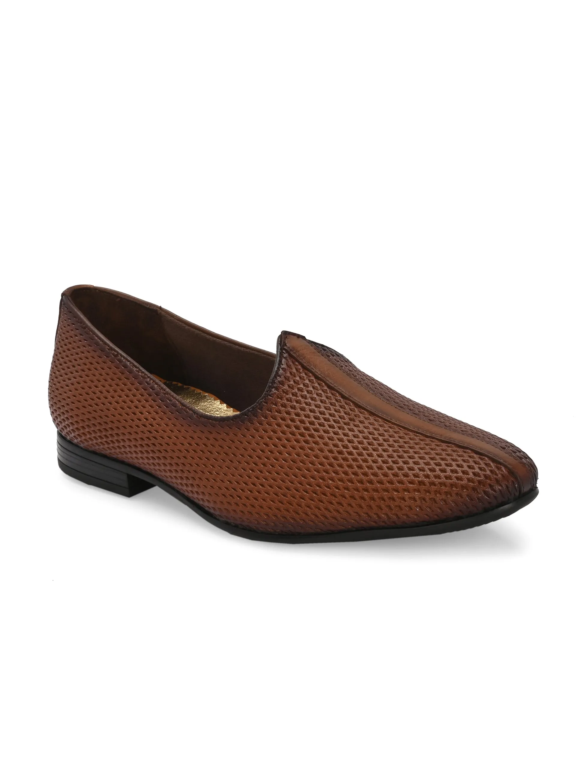 HITZ7563-Men's Tan Leather Ethnic Shoes