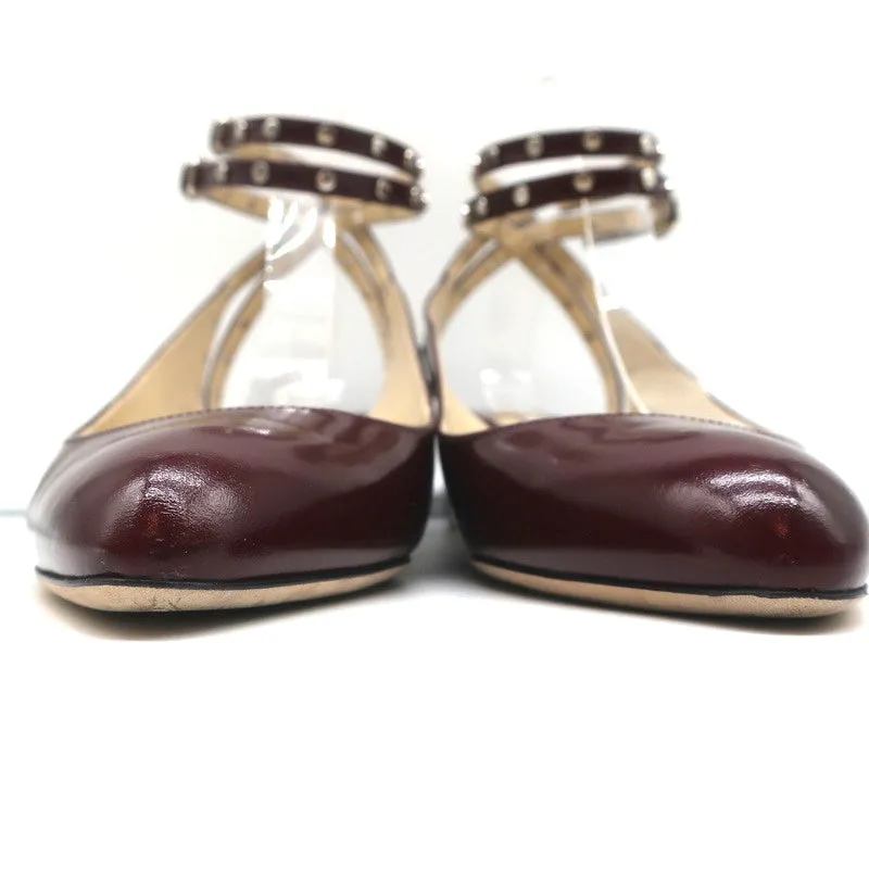 Jimmy Choo Studded Ankle Strap Pumps Daniela Wine Spazzalatto Leather Size 42