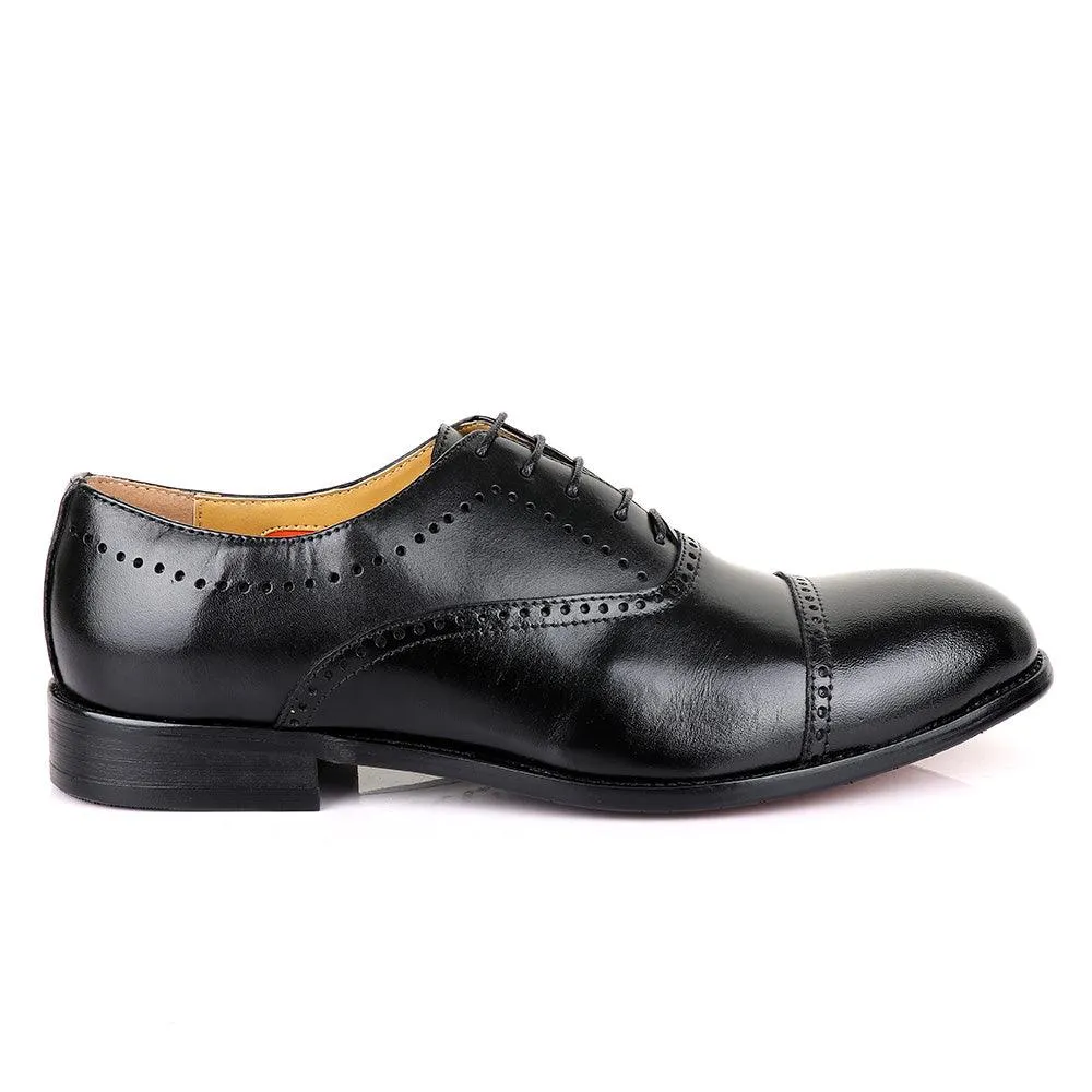 John Mendson Oxford Dots Plain Black Leather Shoe