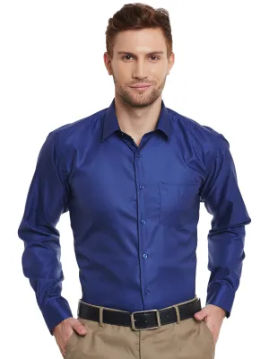Men Navy Blue Solid  Pure  Cotton Slim Fit Formal Shirt