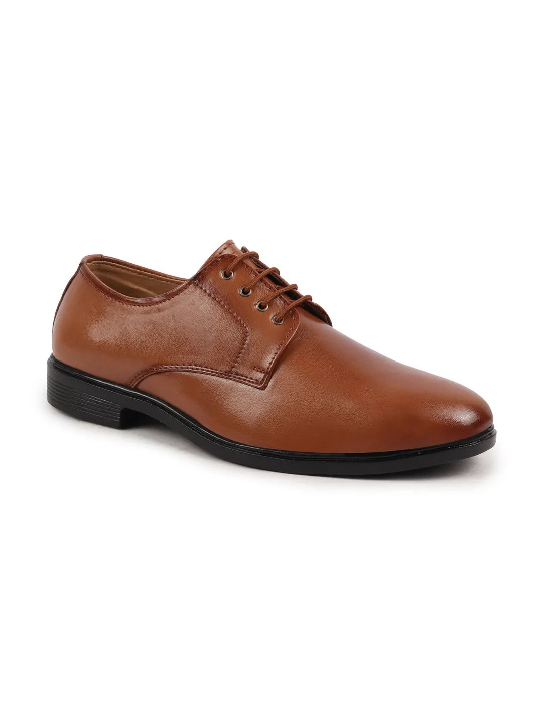 Men Tan Formal Dress Lace Up Derby Shoes With Cushioned Footbed For Office|Work