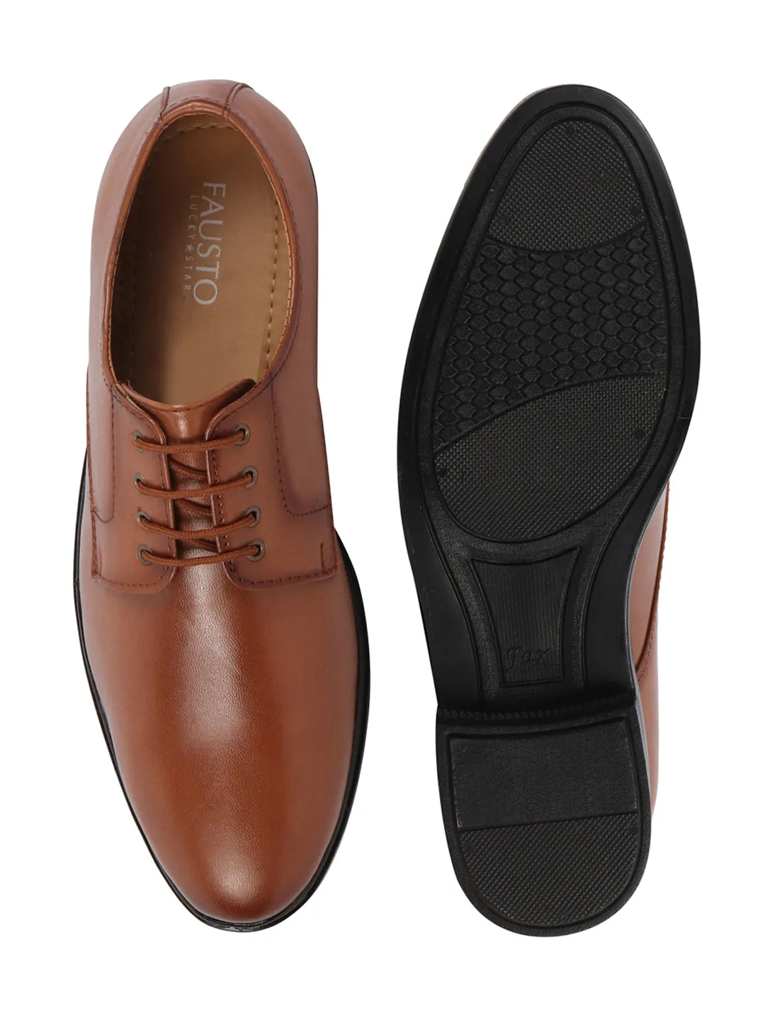 Men Tan Formal Dress Lace Up Derby Shoes With Cushioned Footbed For Office|Work