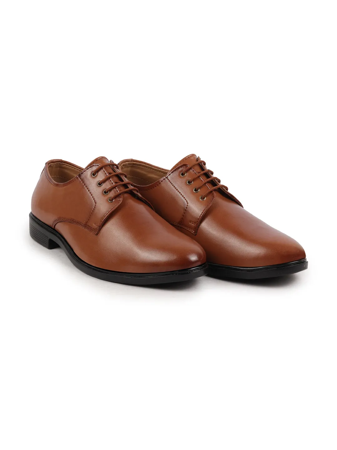 Men Tan Formal Dress Lace Up Derby Shoes With Cushioned Footbed For Office|Work
