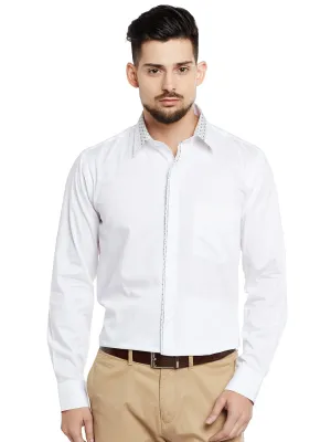 Men White Solid Pure Cotton Pure Cotton Slim Fit Party Wear Formal Shirt