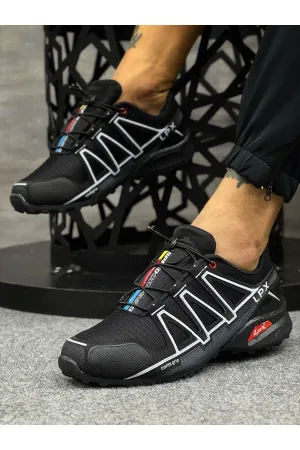 Men's Black White Orthopedic Rubber Laced Casual Sneakers
