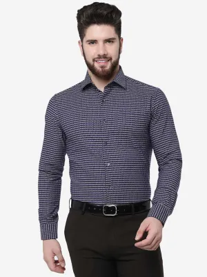 Navy Blue Printed Slim Fit Formal Shirt | JadeBlue