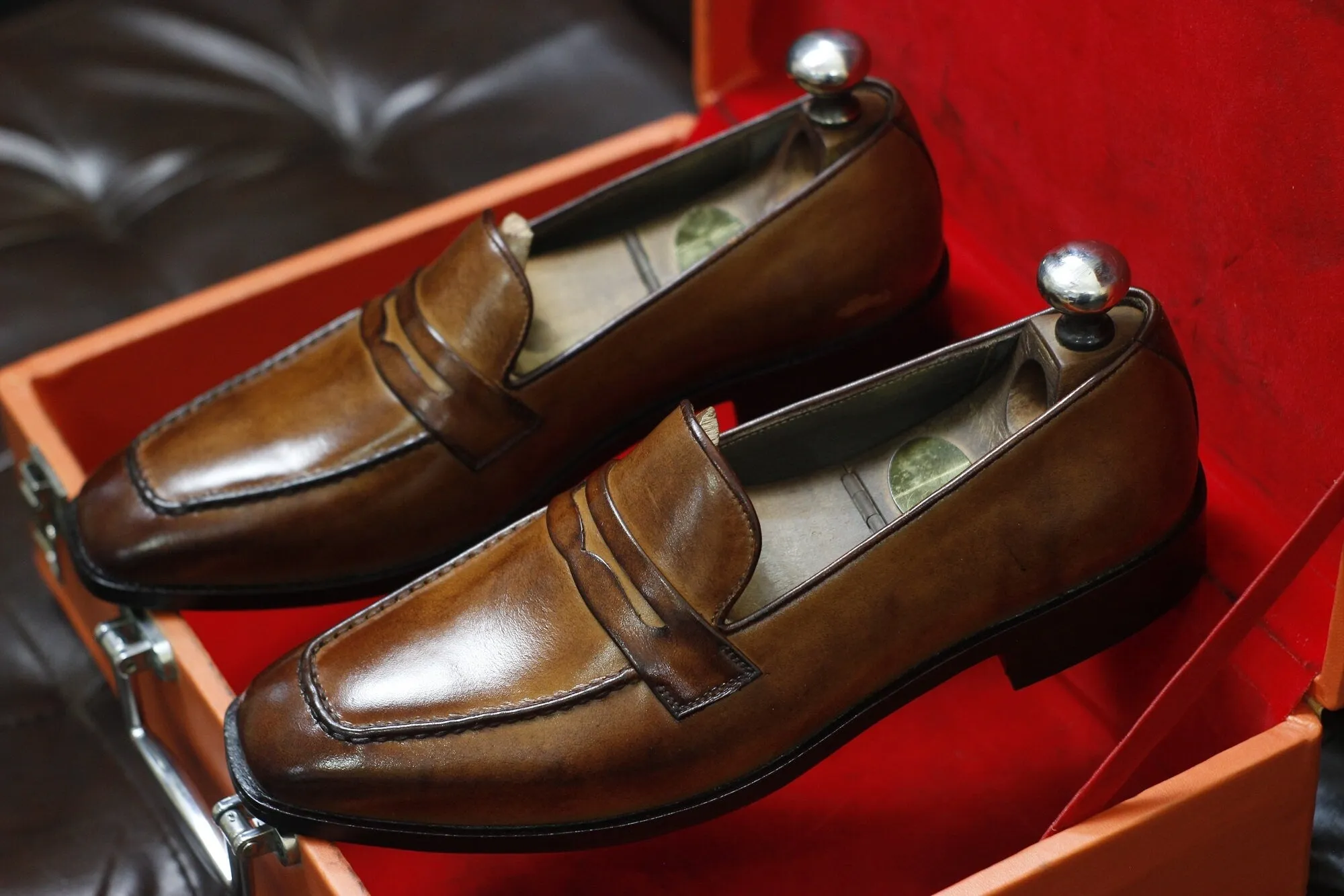 New Men's Handmade Formal Shoes Tan Brown Leather Slip On Stylish Loafer Moccasin Shoes