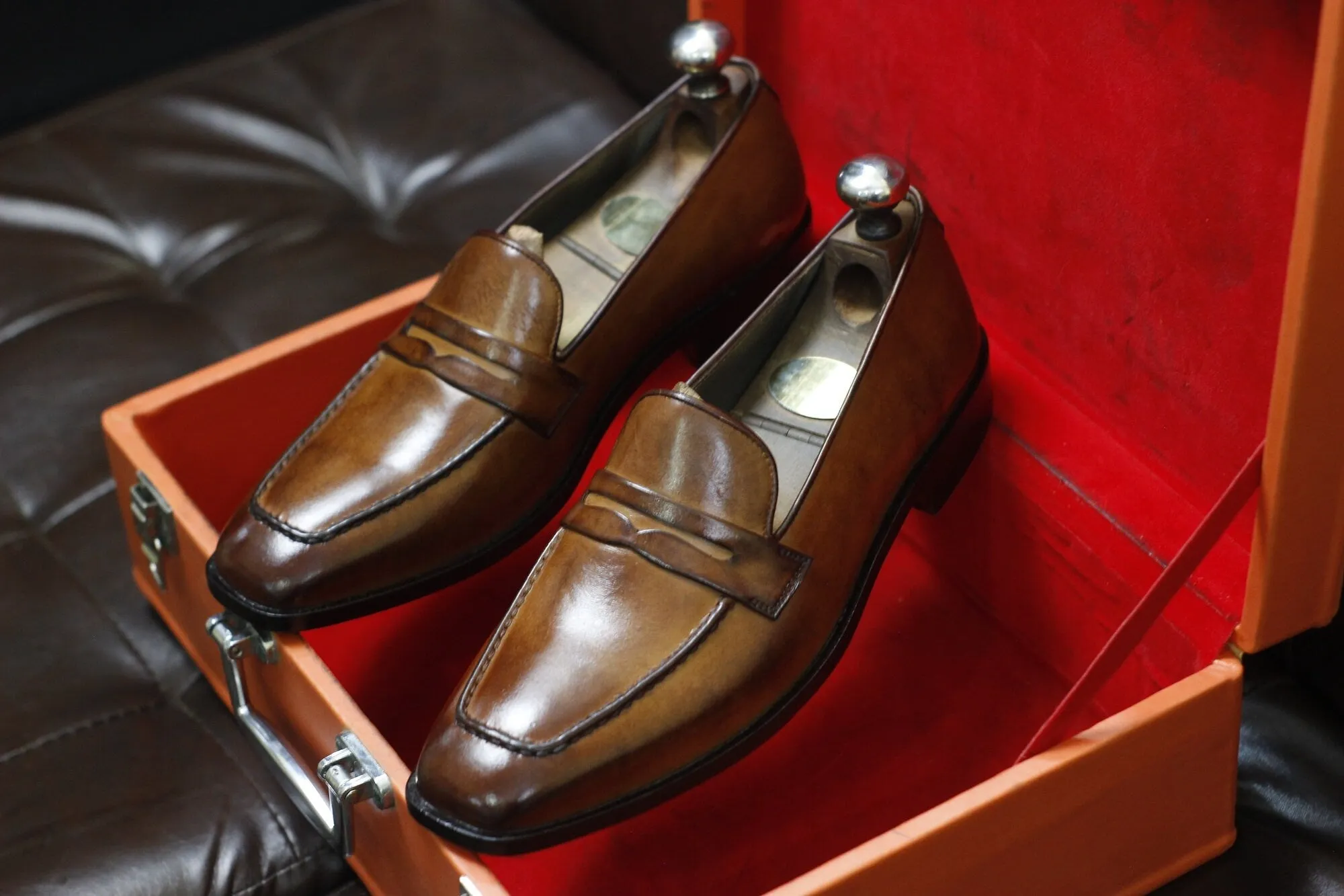New Men's Handmade Formal Shoes Tan Brown Leather Slip On Stylish Loafer Moccasin Shoes