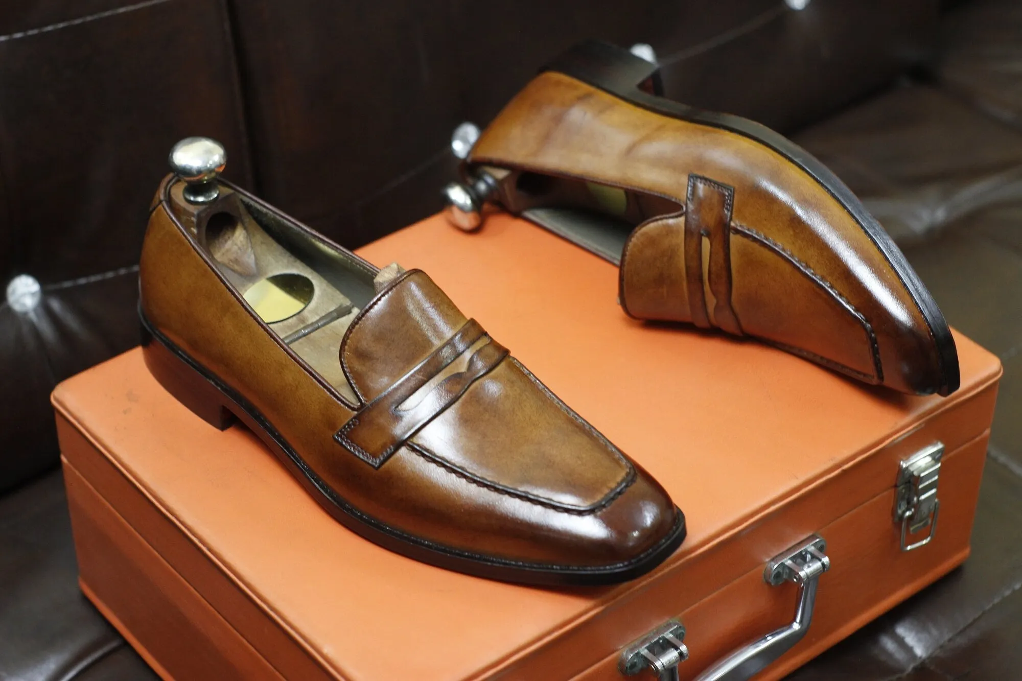 New Men's Handmade Formal Shoes Tan Brown Leather Slip On Stylish Loafer Moccasin Shoes