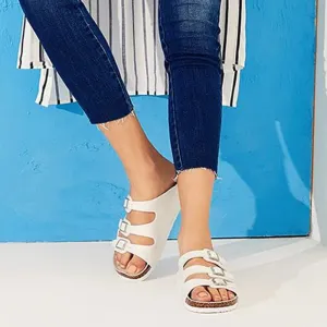 New Style Summer Buckle Cork Slipper Women Flat Shoes – 2025 Casual Mixed Color Beach Slides, Flip Flops