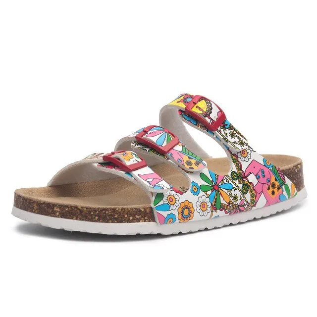 New Style Summer Buckle Cork Slipper Women Flat Shoes – 2025 Casual Mixed Color Beach Slides, Flip Flops