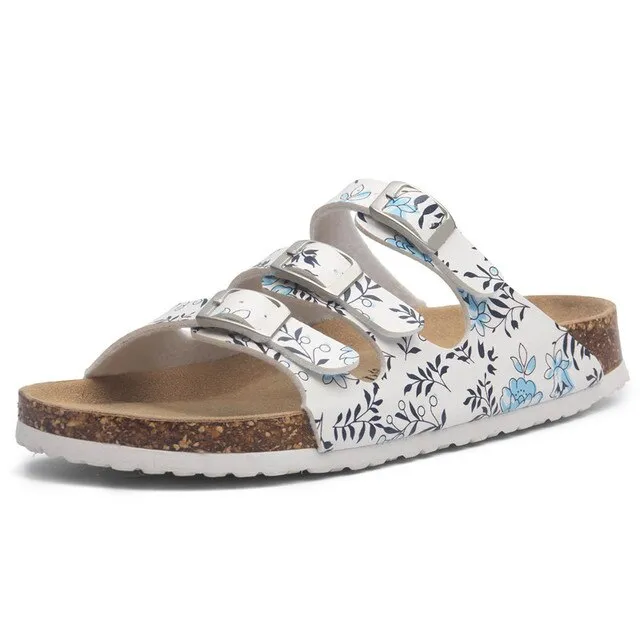 New Style Summer Buckle Cork Slipper Women Flat Shoes – 2025 Casual Mixed Color Beach Slides, Flip Flops