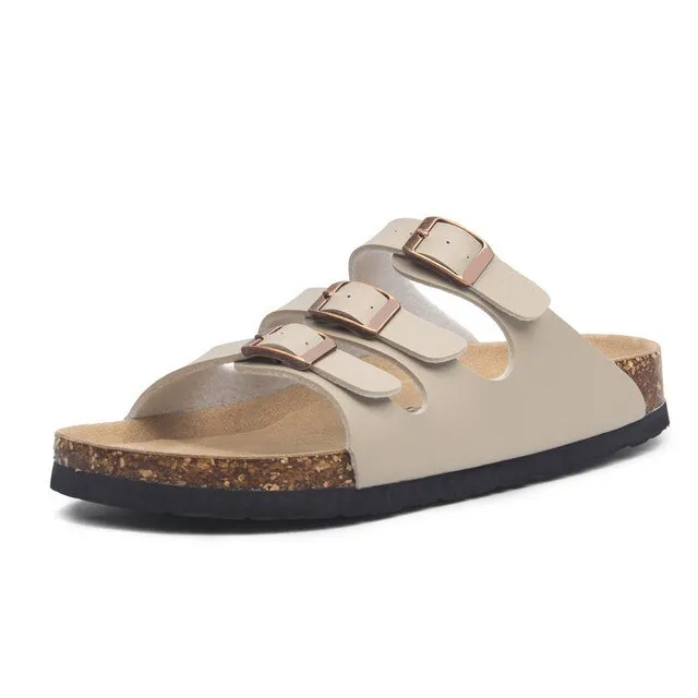 New Style Summer Buckle Cork Slipper Women Flat Shoes – 2025 Casual Mixed Color Beach Slides, Flip Flops
