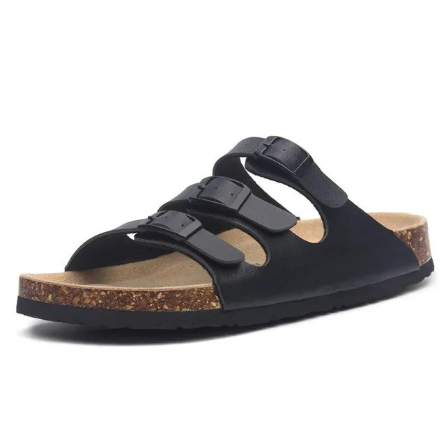 New Style Summer Buckle Cork Slipper Women Flat Shoes – 2025 Casual Mixed Color Beach Slides, Flip Flops