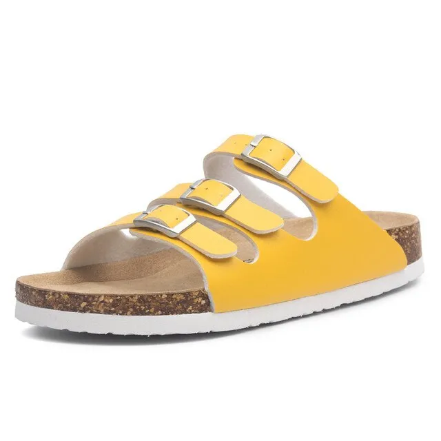 New Style Summer Buckle Cork Slipper Women Flat Shoes – 2025 Casual Mixed Color Beach Slides, Flip Flops