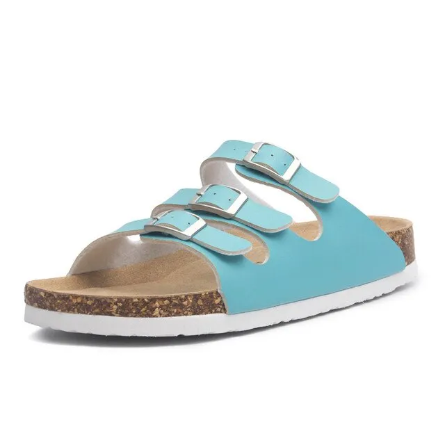 New Style Summer Buckle Cork Slipper Women Flat Shoes – 2025 Casual Mixed Color Beach Slides, Flip Flops