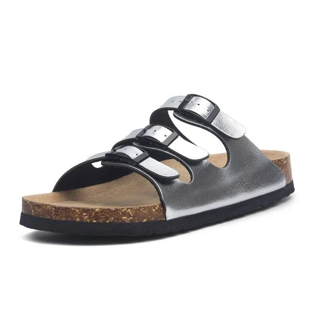New Style Summer Buckle Cork Slipper Women Flat Shoes – 2025 Casual Mixed Color Beach Slides, Flip Flops