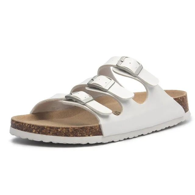 New Style Summer Buckle Cork Slipper Women Flat Shoes – 2025 Casual Mixed Color Beach Slides, Flip Flops