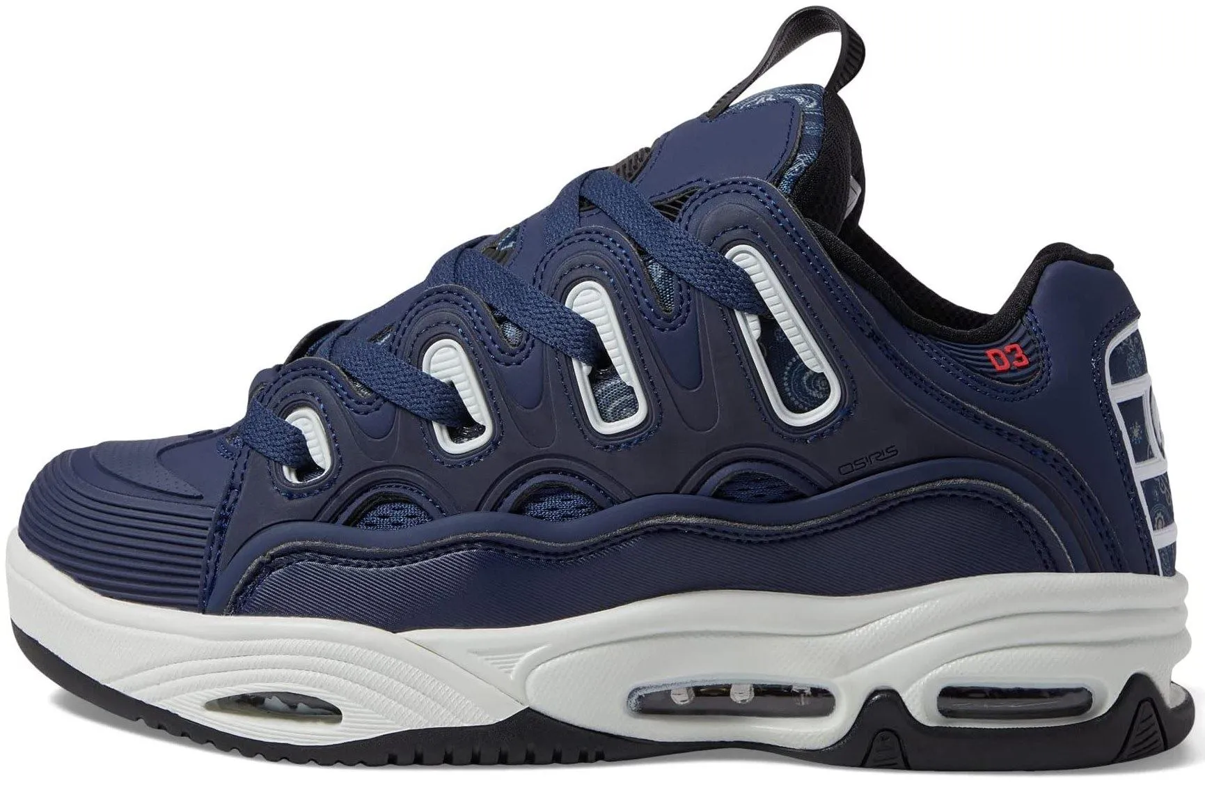 Osiris D3 2001 Navy Red Paisley Mens Skate Trainers Shoes