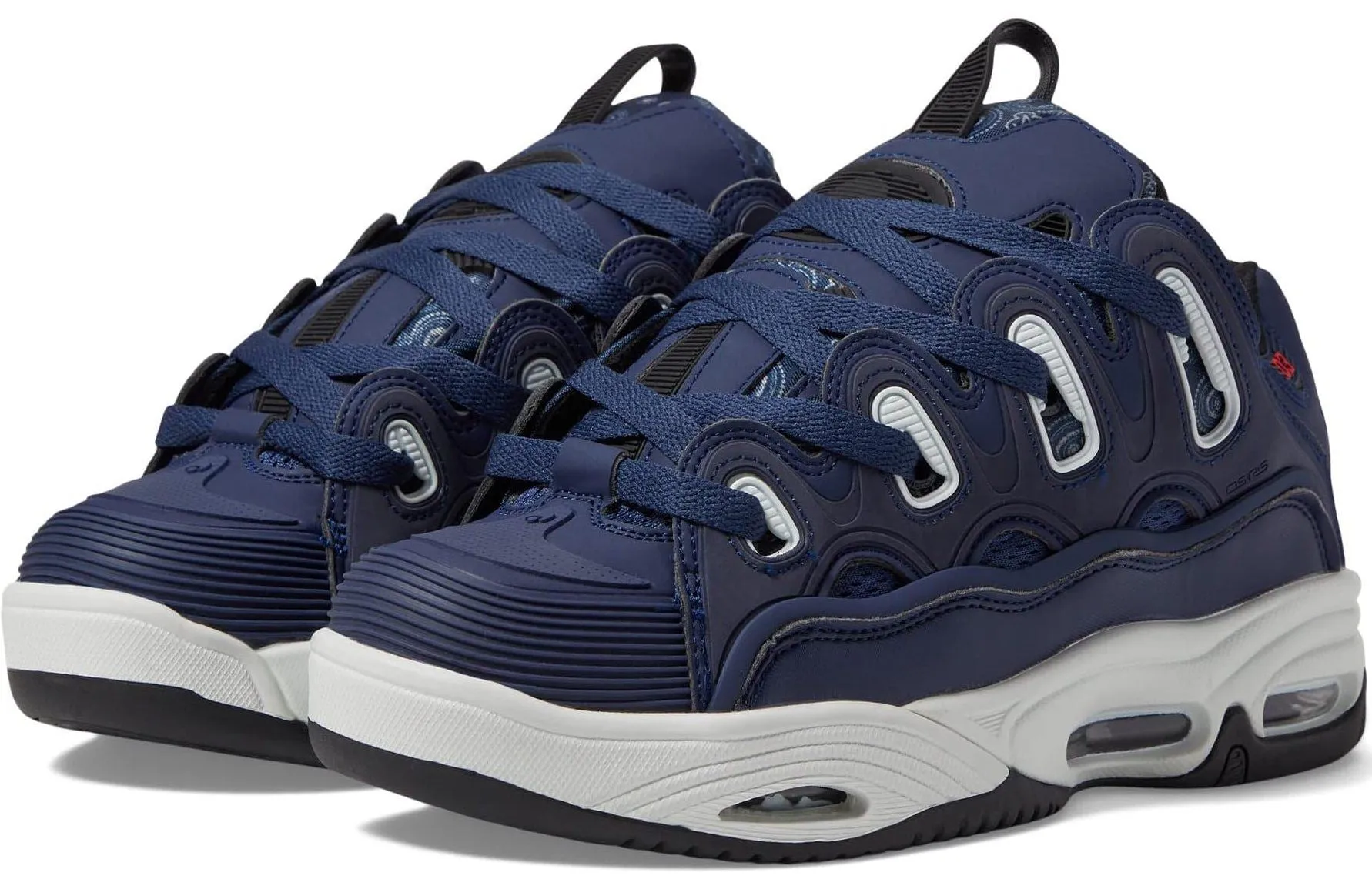 Osiris D3 2001 Navy Red Paisley Mens Skate Trainers Shoes