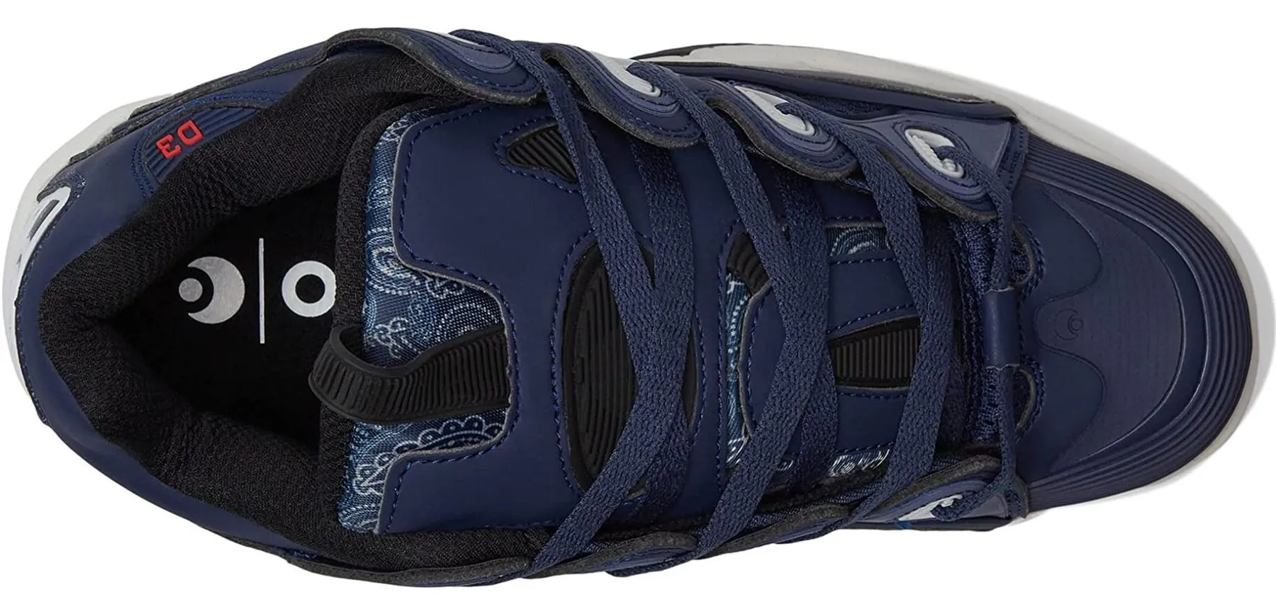 Osiris D3 2001 Navy Red Paisley Mens Skate Trainers Shoes