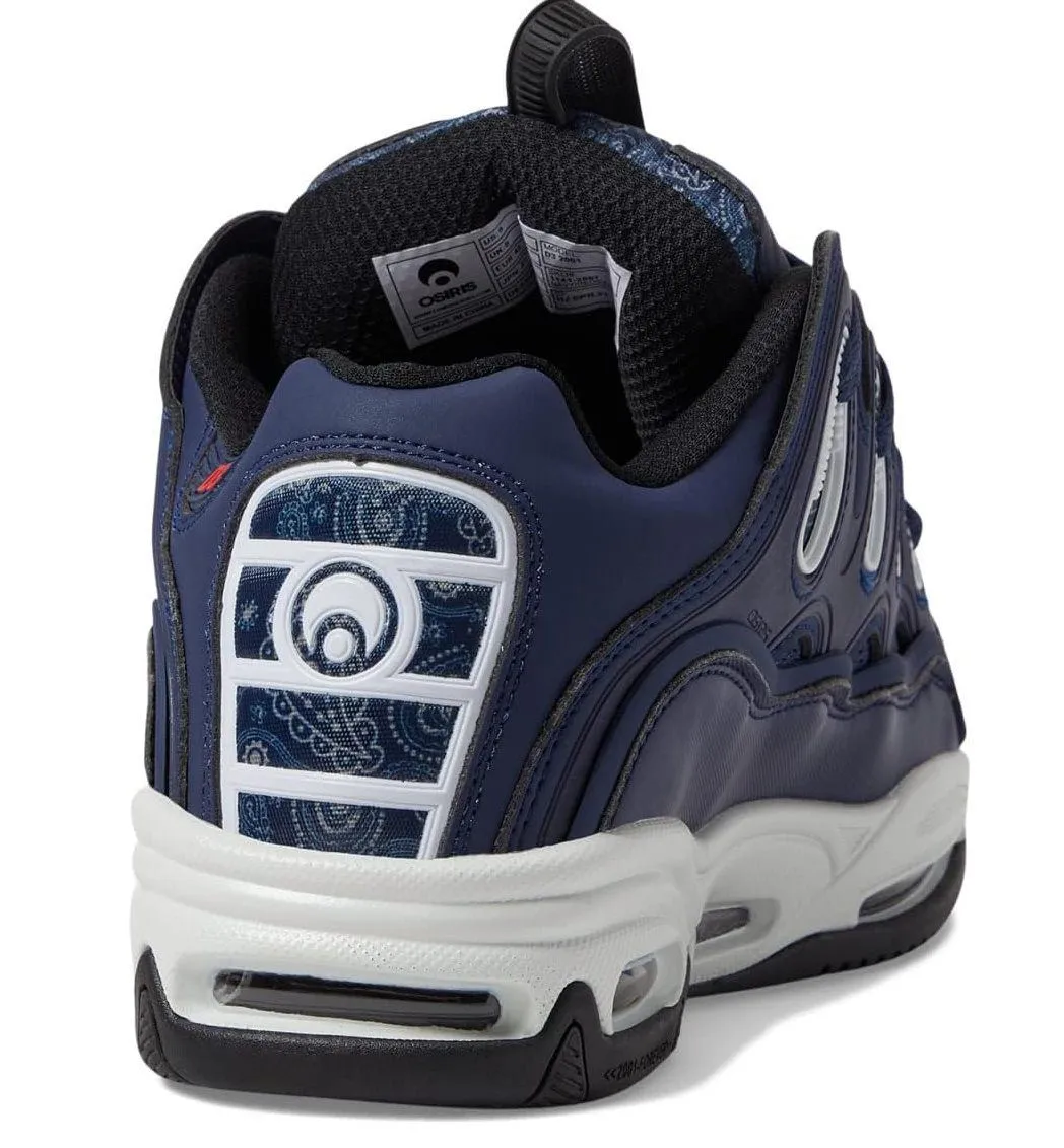 Osiris D3 2001 Navy Red Paisley Mens Skate Trainers Shoes