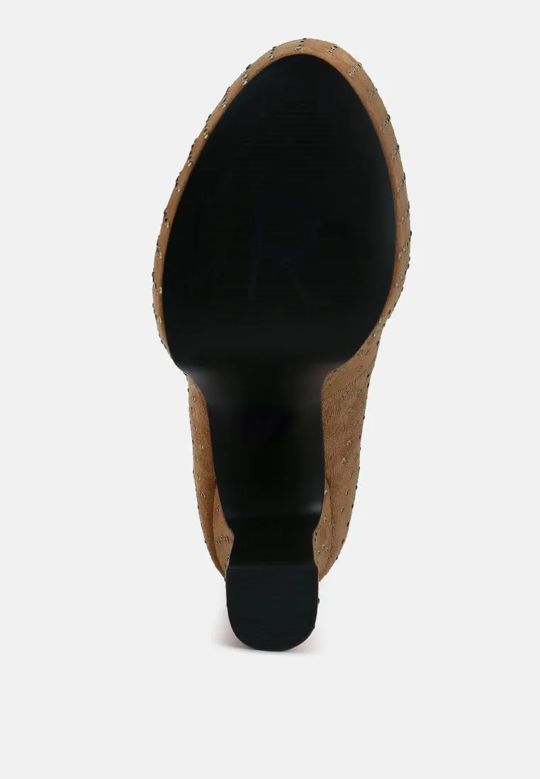 POPPINS Tan Glinting Platform High Pumps