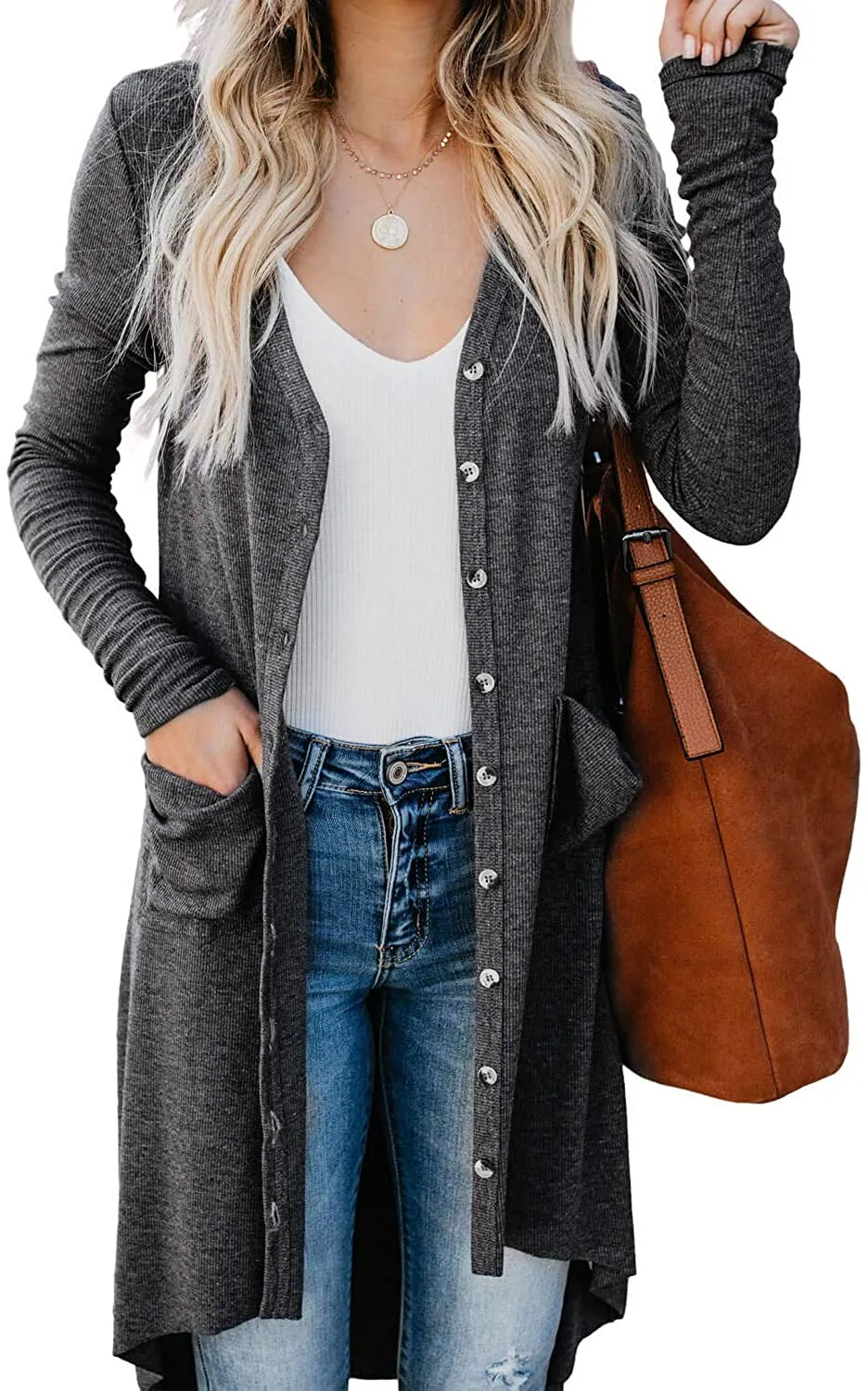 Queen Women’s Open Front Cardigan Button Down Knitted Cardigan